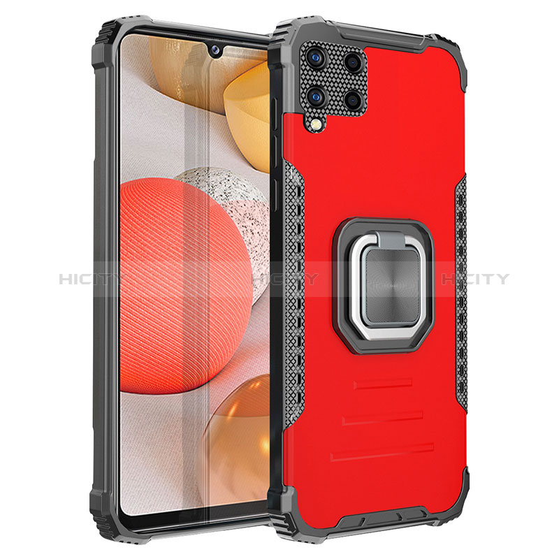 Custodia Silicone e Plastica Opaca Cover con Magnetico Anello Supporto ZJ2 per Samsung Galaxy A42 5G Rosso