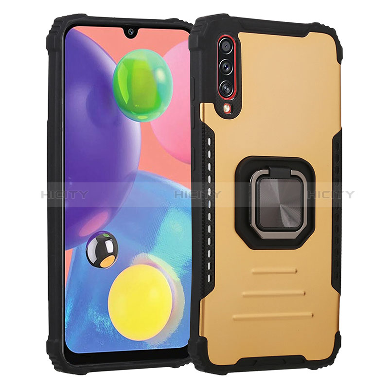 Custodia Silicone e Plastica Opaca Cover con Magnetico Anello Supporto ZJ2 per Samsung Galaxy A70 Oro