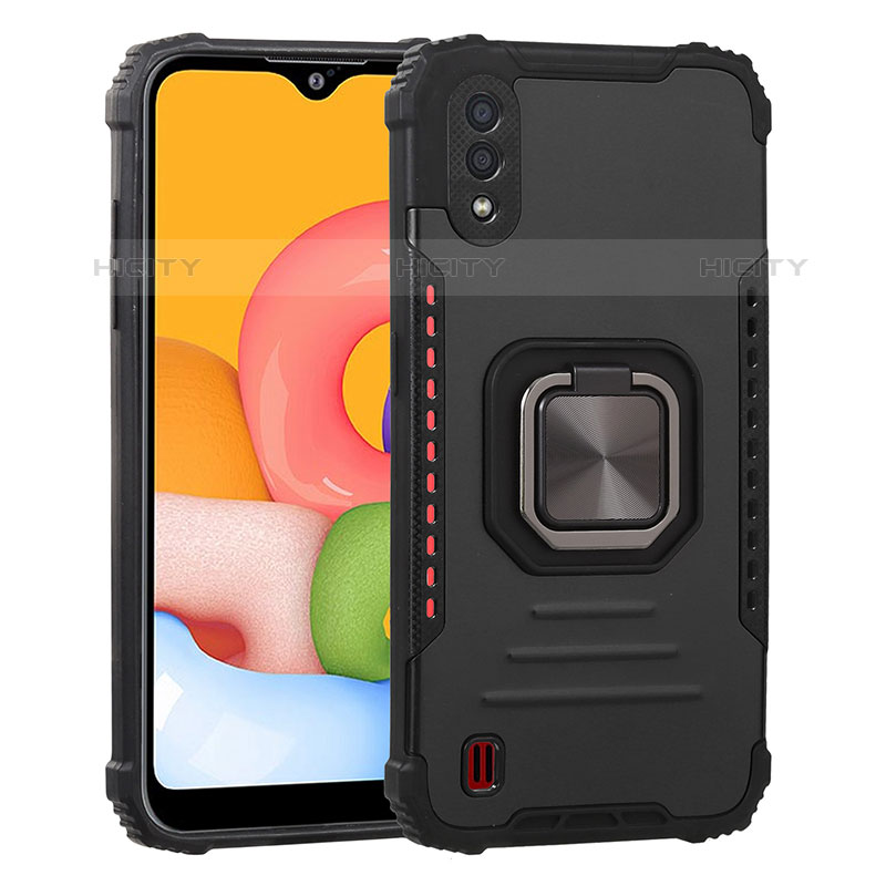 Custodia Silicone e Plastica Opaca Cover con Magnetico Anello Supporto ZJ2 per Samsung Galaxy M01 Nero