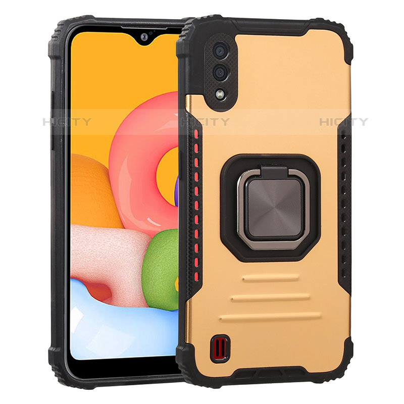 Custodia Silicone e Plastica Opaca Cover con Magnetico Anello Supporto ZJ2 per Samsung Galaxy M01 Oro