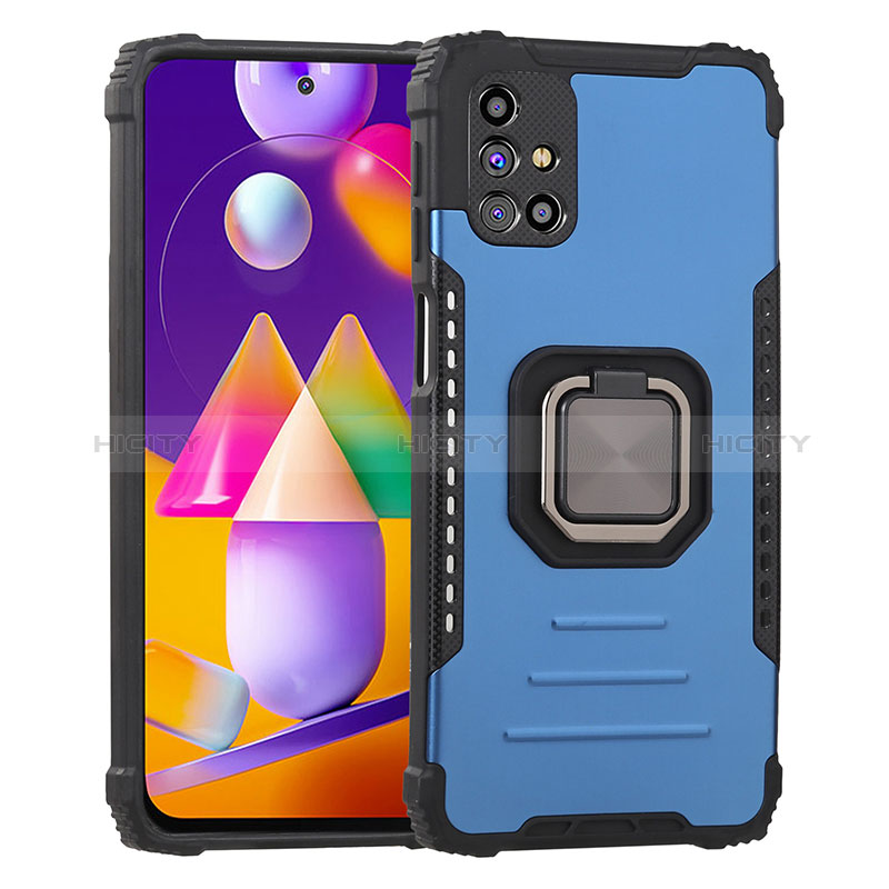 Custodia Silicone e Plastica Opaca Cover con Magnetico Anello Supporto ZJ2 per Samsung Galaxy M31s Blu