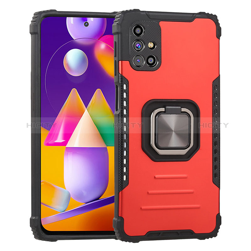 Custodia Silicone e Plastica Opaca Cover con Magnetico Anello Supporto ZJ2 per Samsung Galaxy M31s Rosso