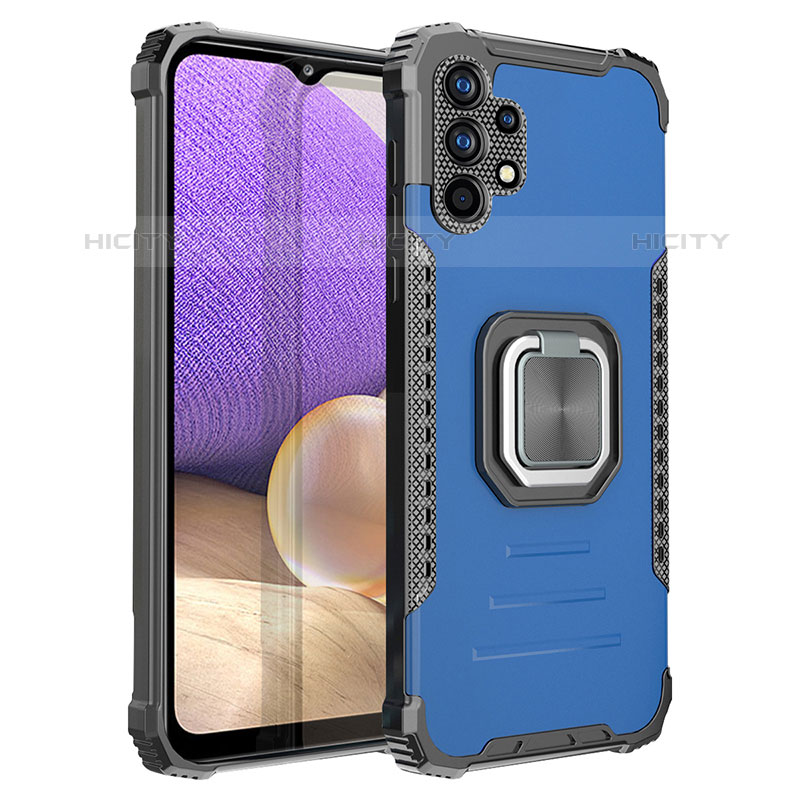 Custodia Silicone e Plastica Opaca Cover con Magnetico Anello Supporto ZJ2 per Samsung Galaxy M32 5G Blu