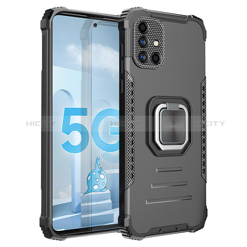 Custodia Silicone e Plastica Opaca Cover con Magnetico Anello Supporto ZJ2 per Samsung Galaxy M40S Nero