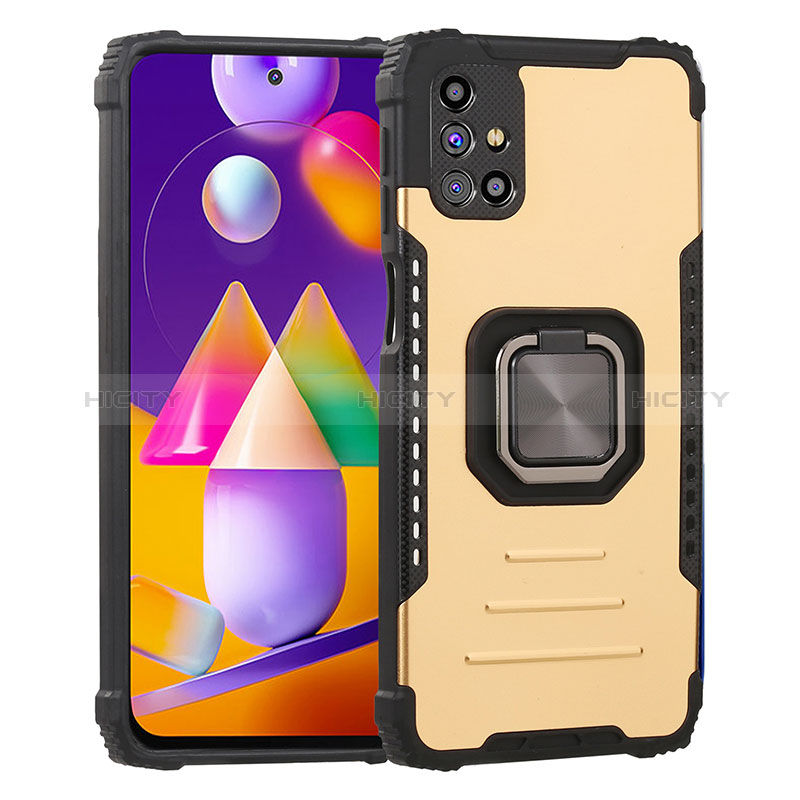 Custodia Silicone e Plastica Opaca Cover con Magnetico Anello Supporto ZJ2 per Samsung Galaxy M51 Oro