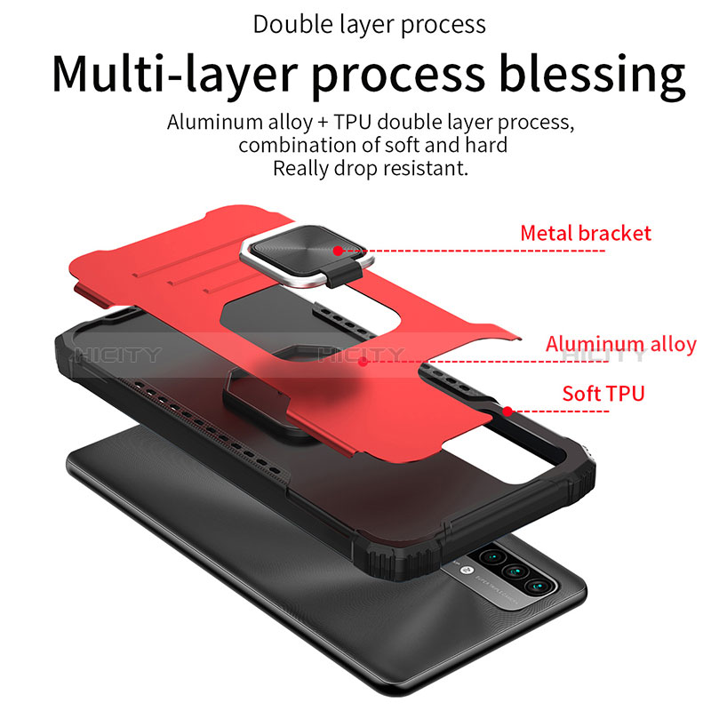 Custodia Silicone e Plastica Opaca Cover con Magnetico Anello Supporto ZJ2 per Xiaomi Redmi 9 Power