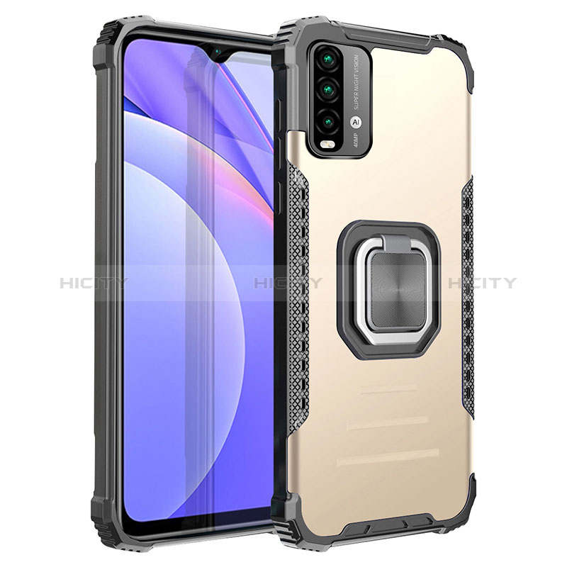 Custodia Silicone e Plastica Opaca Cover con Magnetico Anello Supporto ZJ2 per Xiaomi Redmi 9 Power Oro