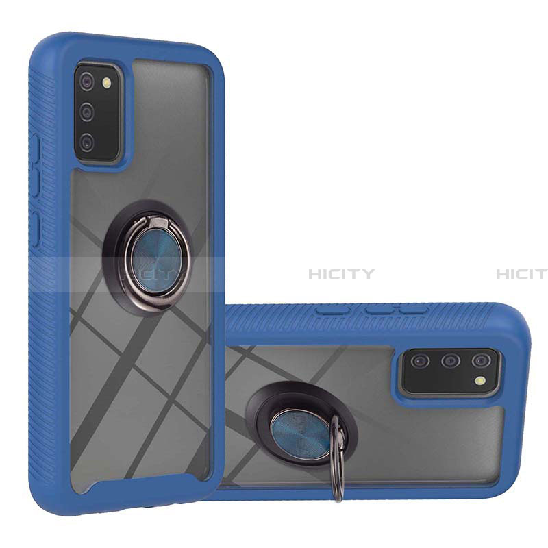 Custodia Silicone e Plastica Opaca Cover con Magnetico Anello Supporto ZJ5 per Samsung Galaxy F02S SM-E025F Blu