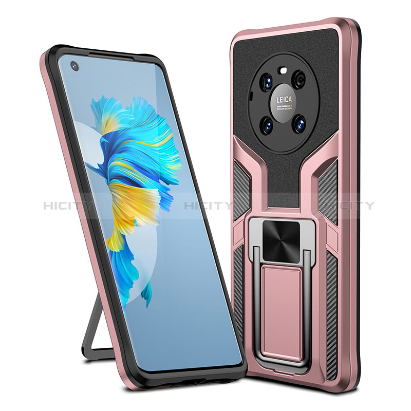 Custodia Silicone e Plastica Opaca Cover con Magnetico Anello Supporto ZL1 per Huawei Mate 40 Oro Rosa