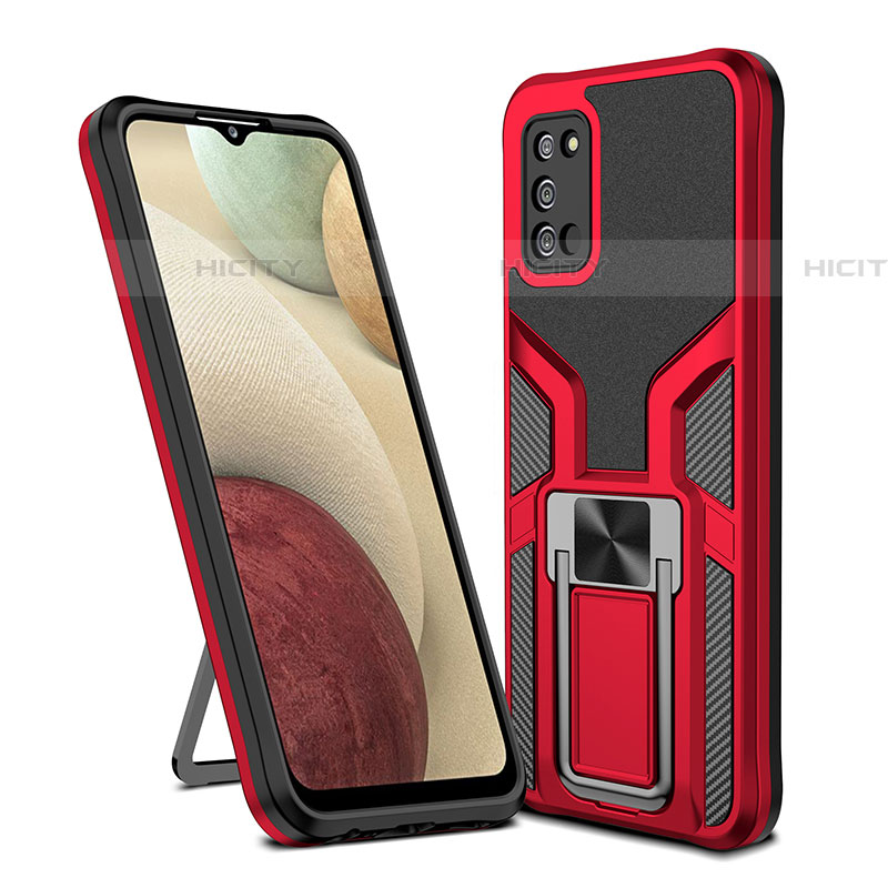 Custodia Silicone e Plastica Opaca Cover con Magnetico Anello Supporto ZL1 per Samsung Galaxy A03s Rosso