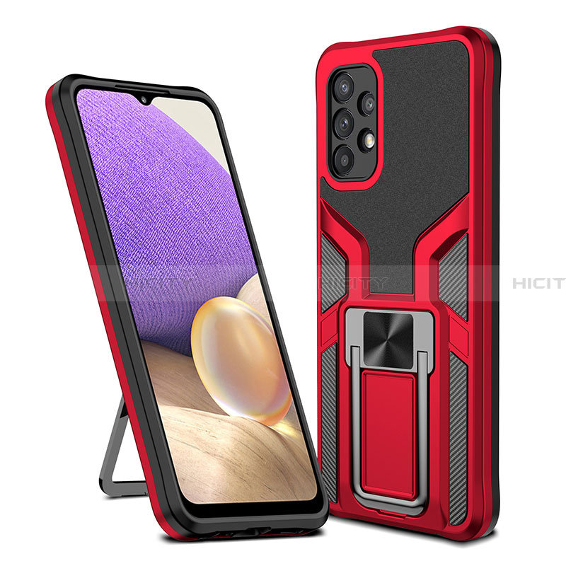 Custodia Silicone e Plastica Opaca Cover con Magnetico Anello Supporto ZL1 per Samsung Galaxy A32 4G Rosso