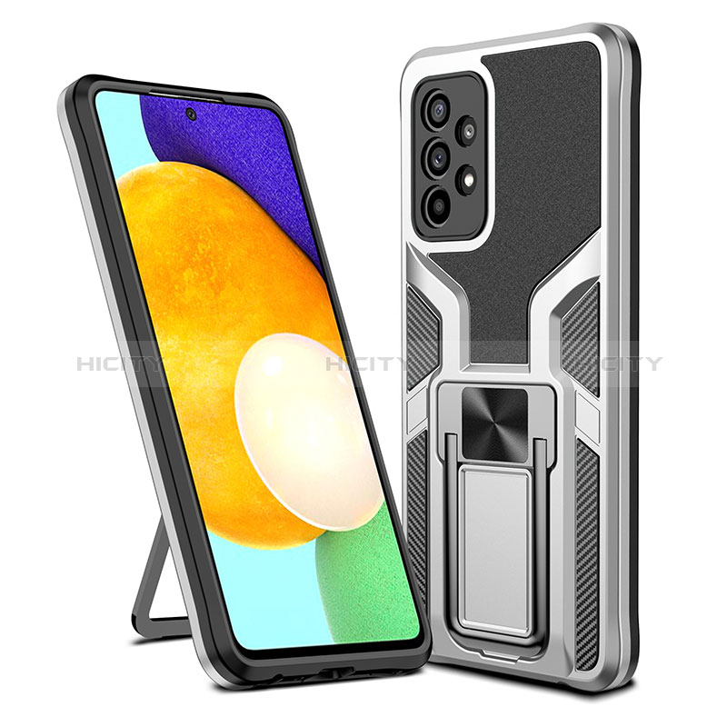 Custodia Silicone e Plastica Opaca Cover con Magnetico Anello Supporto ZL1 per Samsung Galaxy A52s 5G Argento