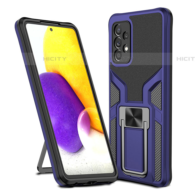 Custodia Silicone e Plastica Opaca Cover con Magnetico Anello Supporto ZL1 per Samsung Galaxy A72 4G Blu