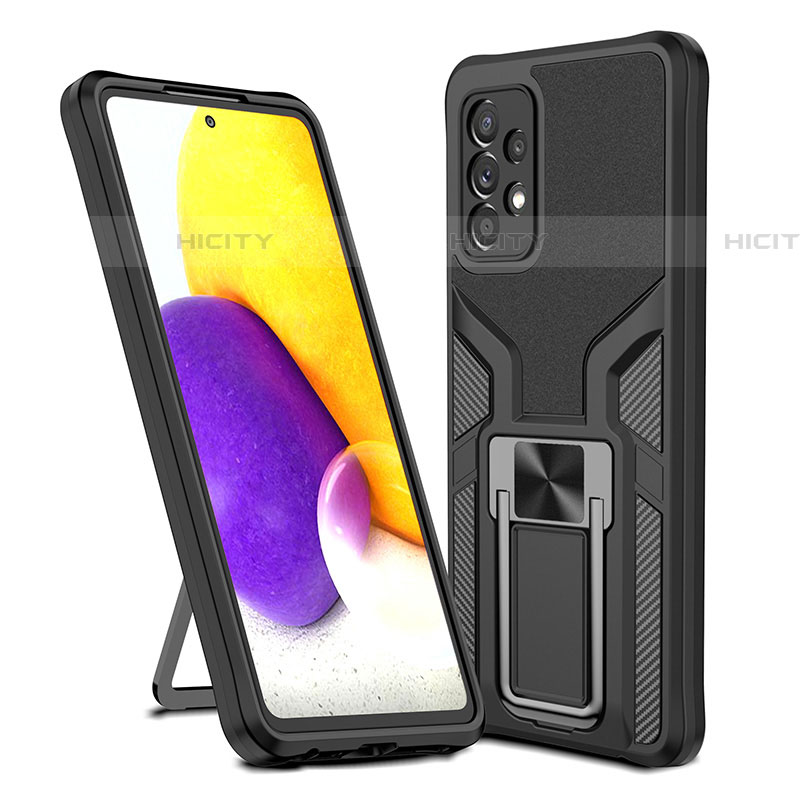 Custodia Silicone e Plastica Opaca Cover con Magnetico Anello Supporto ZL1 per Samsung Galaxy A72 4G Nero