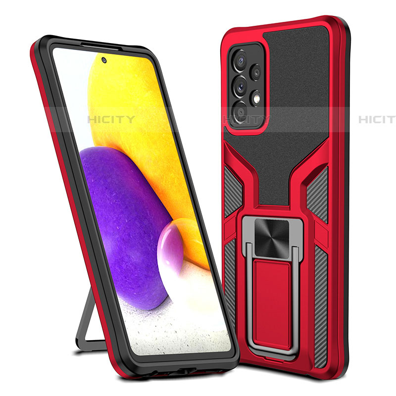 Custodia Silicone e Plastica Opaca Cover con Magnetico Anello Supporto ZL1 per Samsung Galaxy A72 4G Rosso