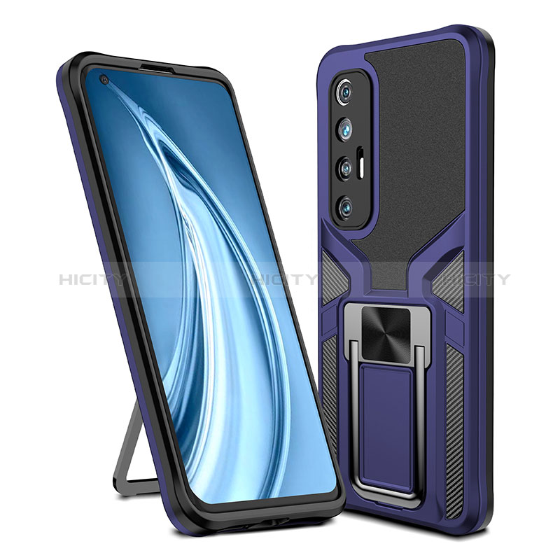 Custodia Silicone e Plastica Opaca Cover con Magnetico Anello Supporto ZL1 per Xiaomi Mi 10S 5G Blu