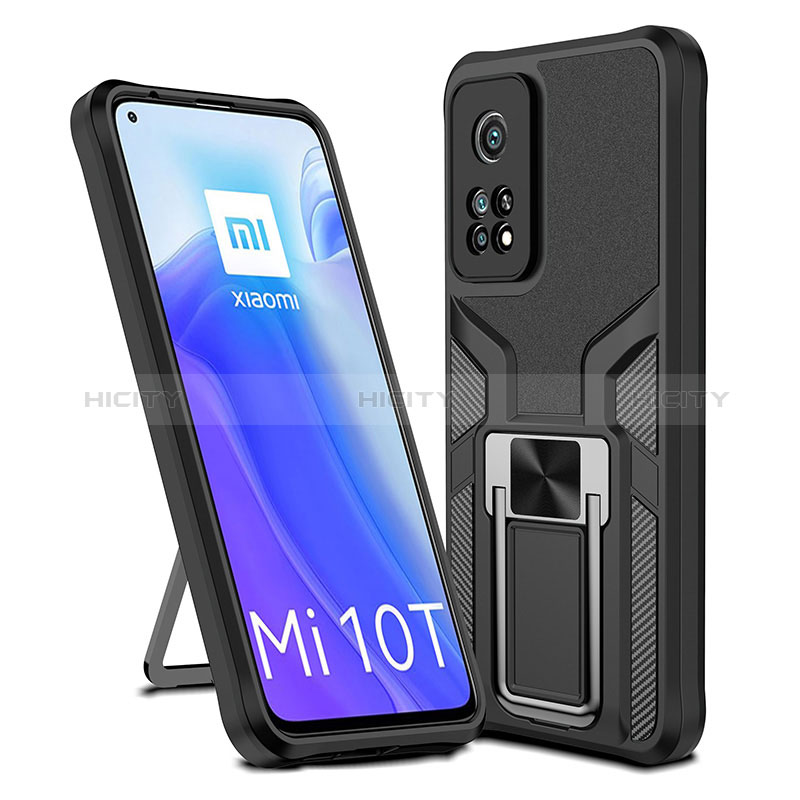 Custodia Silicone e Plastica Opaca Cover con Magnetico Anello Supporto ZL1 per Xiaomi Mi 10T 5G Nero