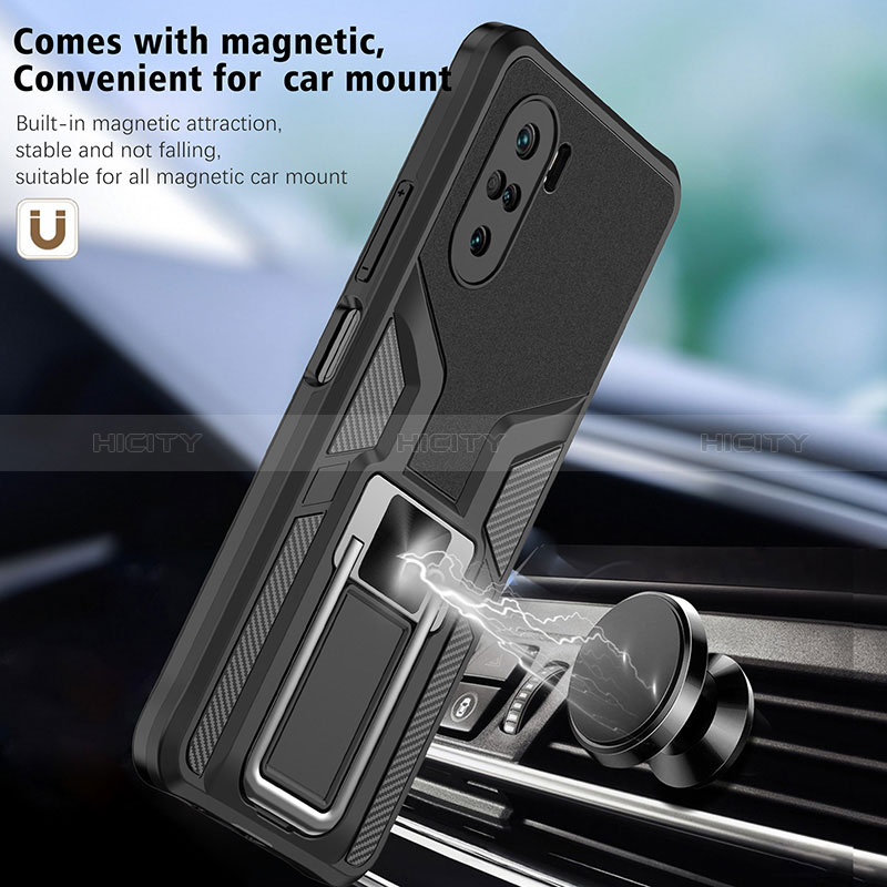 Custodia Silicone e Plastica Opaca Cover con Magnetico Anello Supporto ZL1 per Xiaomi Poco F3 5G