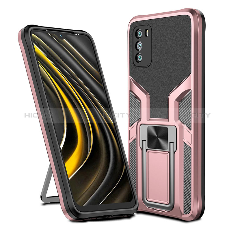 Custodia Silicone e Plastica Opaca Cover con Magnetico Anello Supporto ZL1 per Xiaomi Poco M3