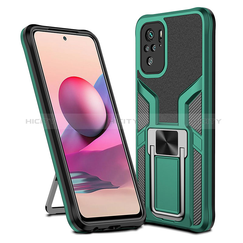 Custodia Silicone e Plastica Opaca Cover con Magnetico Anello Supporto ZL1 per Xiaomi Poco M5S Verde