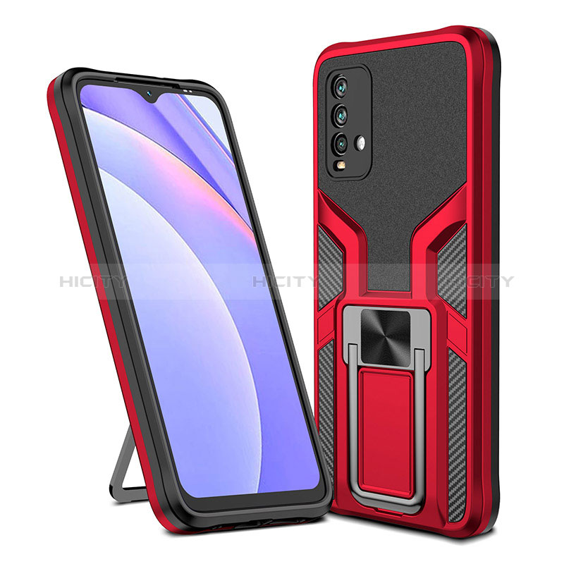 Custodia Silicone e Plastica Opaca Cover con Magnetico Anello Supporto ZL1 per Xiaomi Redmi 9 Power Rosso