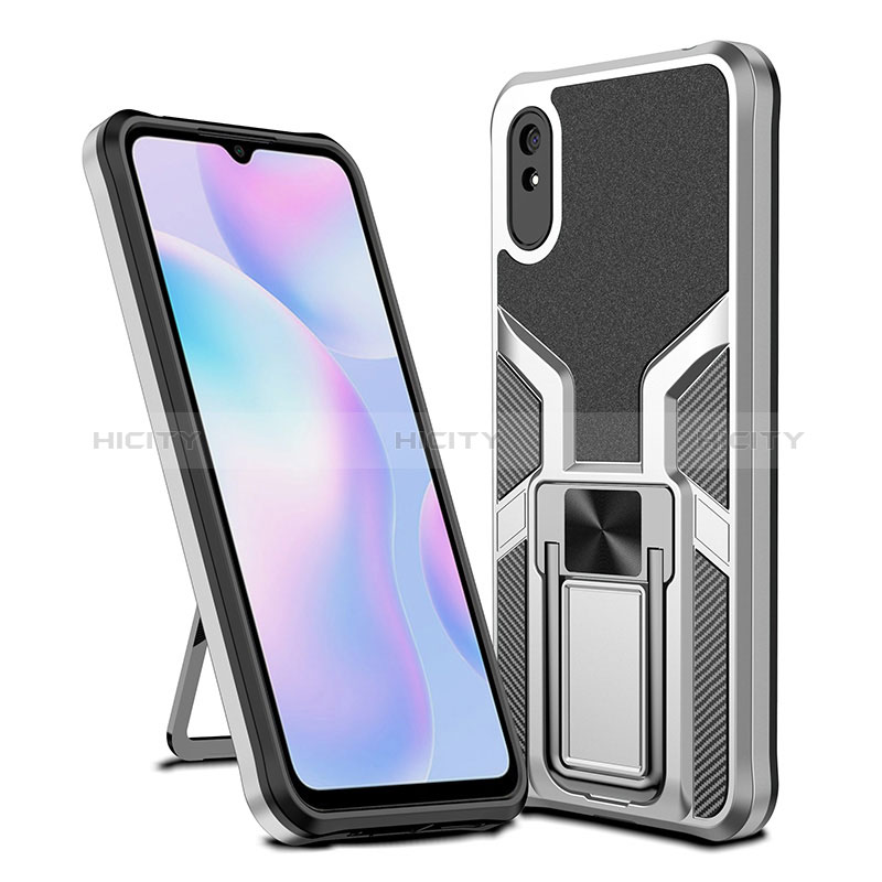 Custodia Silicone e Plastica Opaca Cover con Magnetico Anello Supporto ZL1 per Xiaomi Redmi 9i Argento