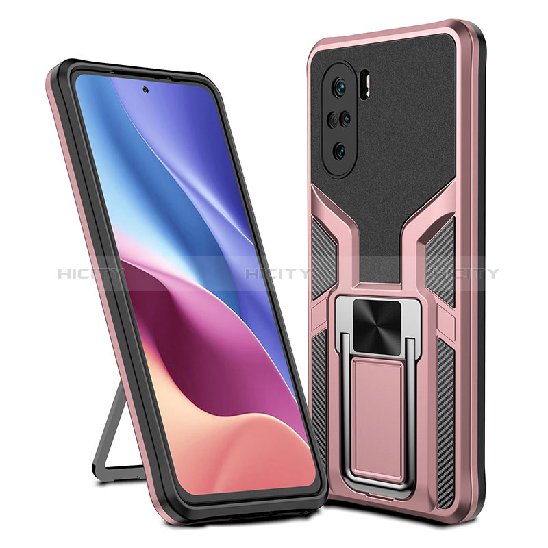 Custodia Silicone e Plastica Opaca Cover con Magnetico Anello Supporto ZL1 per Xiaomi Redmi K40 5G Oro Rosa