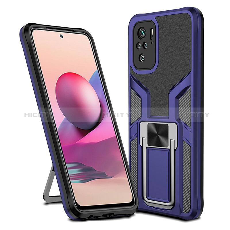 Custodia Silicone e Plastica Opaca Cover con Magnetico Anello Supporto ZL1 per Xiaomi Redmi Note 10 4G Blu