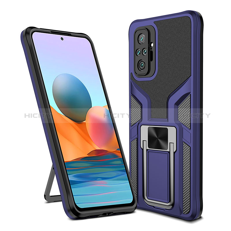 Custodia Silicone e Plastica Opaca Cover con Magnetico Anello Supporto ZL1 per Xiaomi Redmi Note 10 Pro 4G Blu