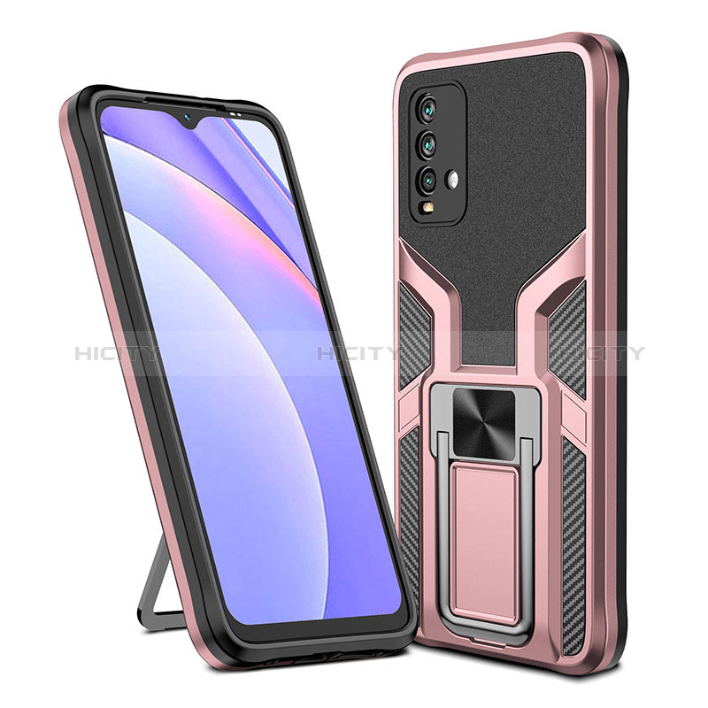 Custodia Silicone e Plastica Opaca Cover con Magnetico Anello Supporto ZL1 per Xiaomi Redmi Note 9 4G Oro Rosa