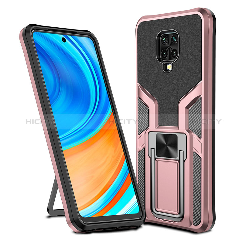 Custodia Silicone e Plastica Opaca Cover con Magnetico Anello Supporto ZL1 per Xiaomi Redmi Note 9S Oro Rosa