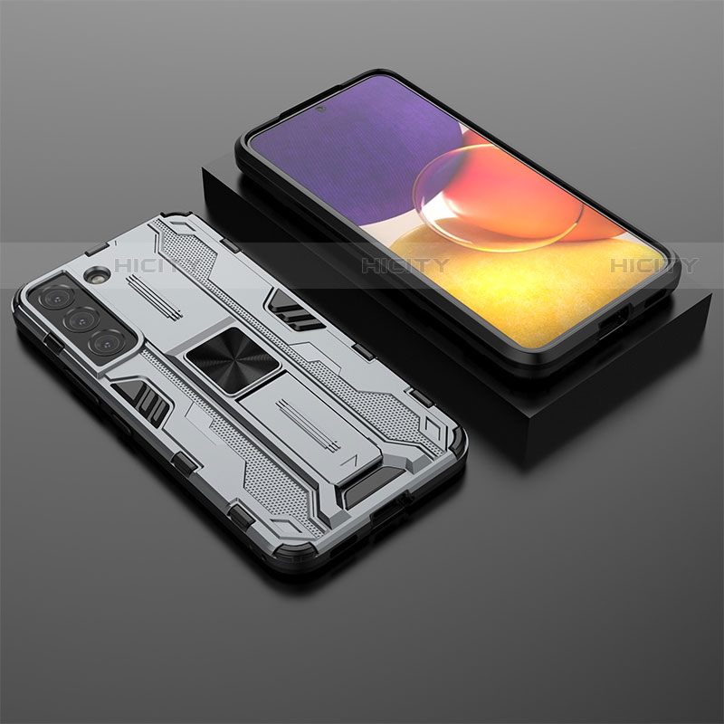 Custodia Silicone e Plastica Opaca Cover con Magnetico Supporto A01 per Samsung Galaxy S22 Plus 5G Grigio