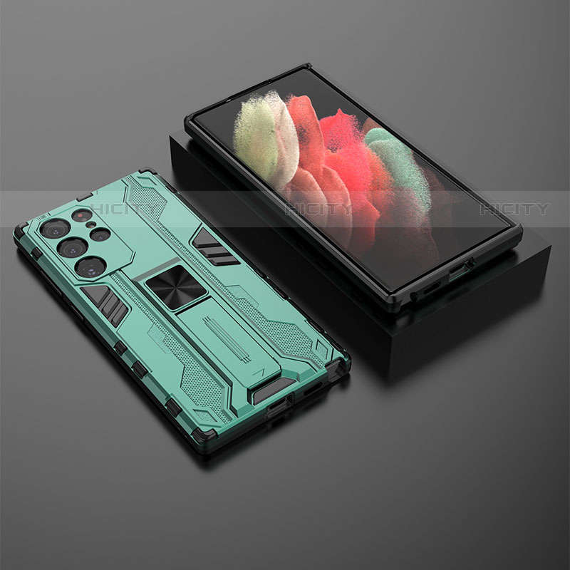 Custodia Silicone e Plastica Opaca Cover con Magnetico Supporto A01 per Samsung Galaxy S22 Ultra 5G