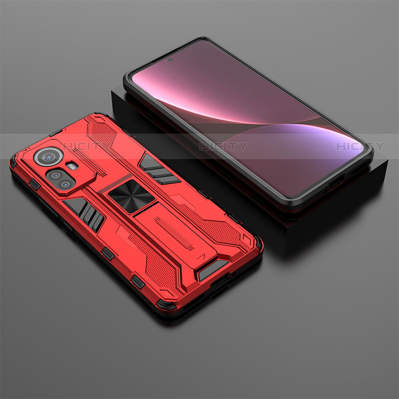 Custodia Silicone e Plastica Opaca Cover con Magnetico Supporto A01 per Xiaomi Mi 12 Pro 5G Rosso