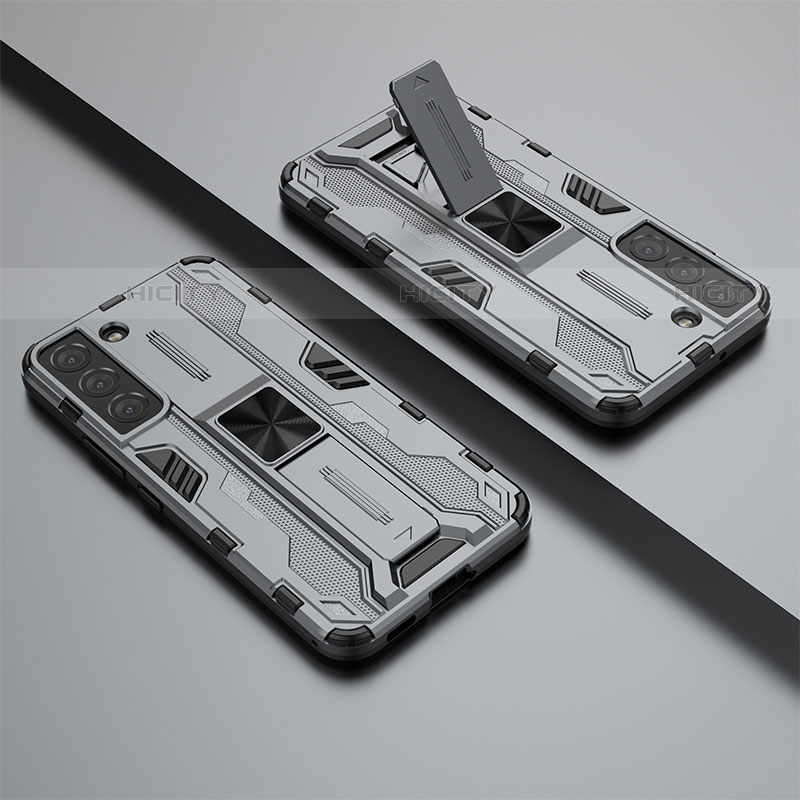 Custodia Silicone e Plastica Opaca Cover con Magnetico Supporto A02 per Samsung Galaxy S21 FE 5G
