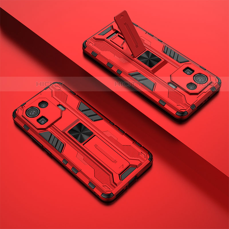 Custodia Silicone e Plastica Opaca Cover con Magnetico Supporto A02 per Xiaomi Mi 11 Pro 5G Rosso