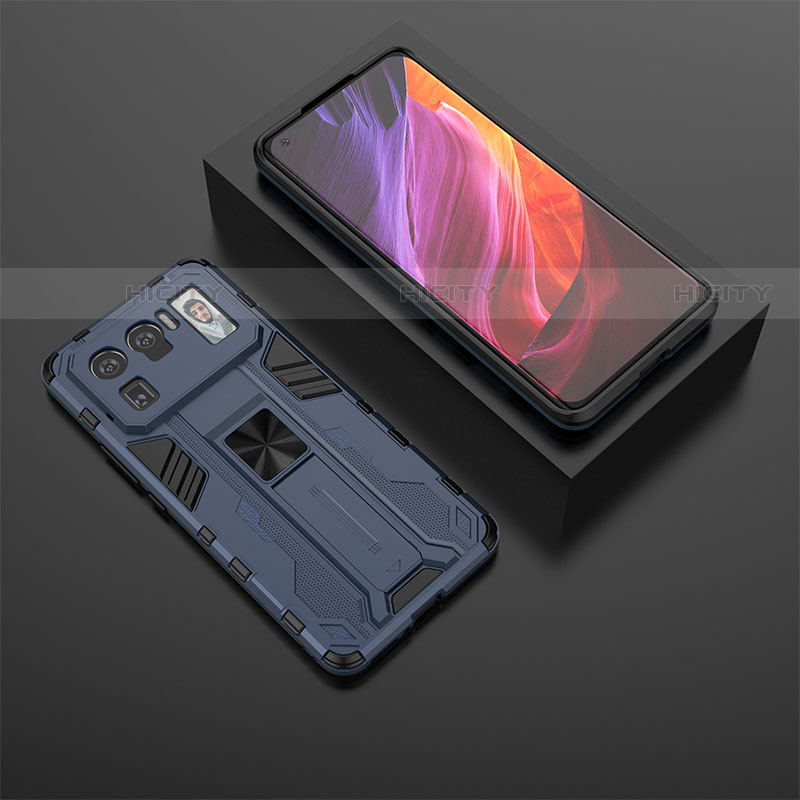 Custodia Silicone e Plastica Opaca Cover con Magnetico Supporto A02 per Xiaomi Mi 11 Ultra 5G Blu