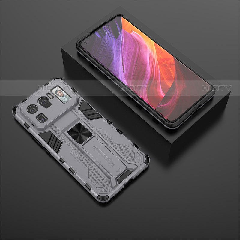 Custodia Silicone e Plastica Opaca Cover con Magnetico Supporto A02 per Xiaomi Mi 11 Ultra 5G Grigio