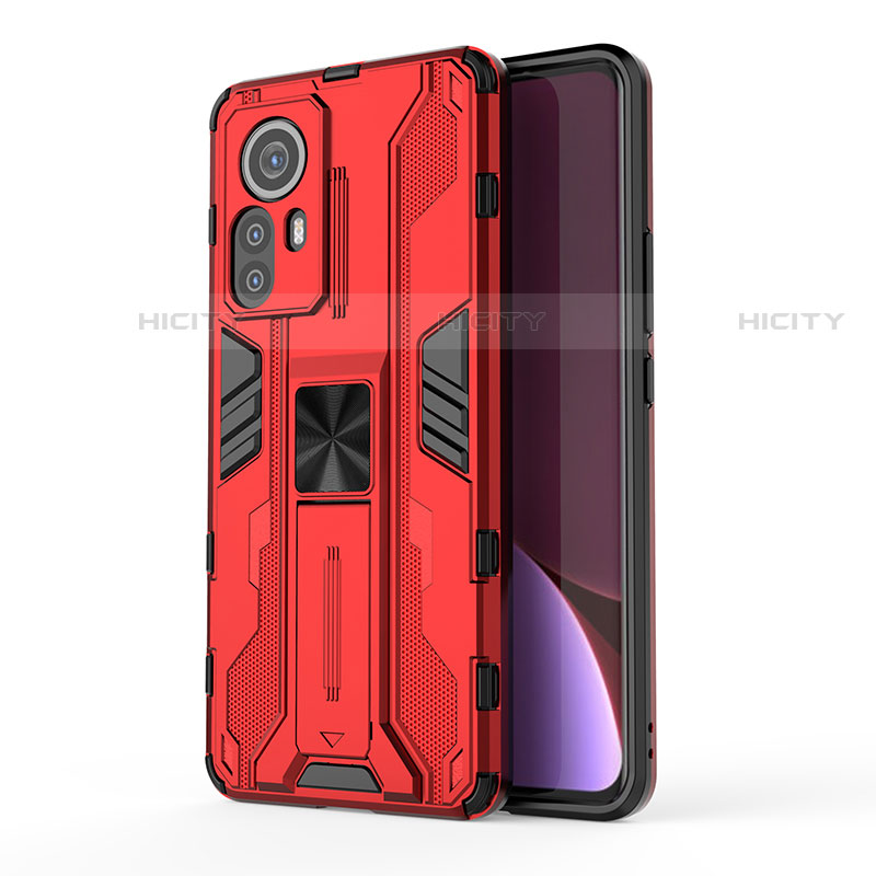 Custodia Silicone e Plastica Opaca Cover con Magnetico Supporto A02 per Xiaomi Mi 12S 5G Rosso