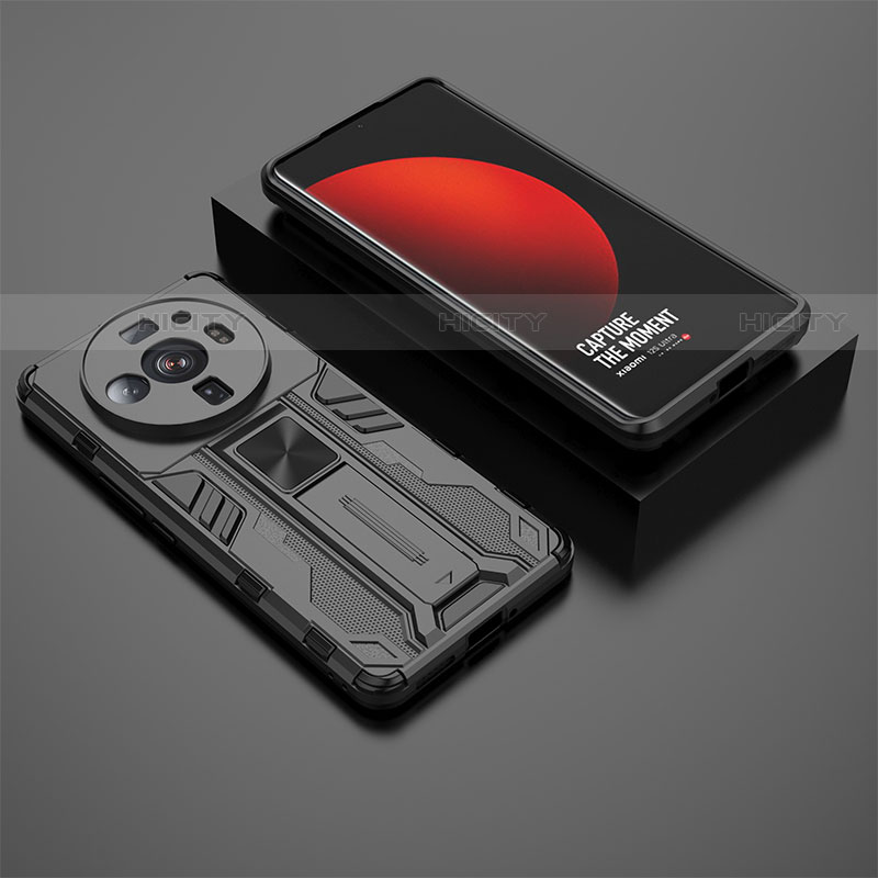 Custodia Silicone e Plastica Opaca Cover con Magnetico Supporto A02 per Xiaomi Mi 12S Ultra 5G Nero