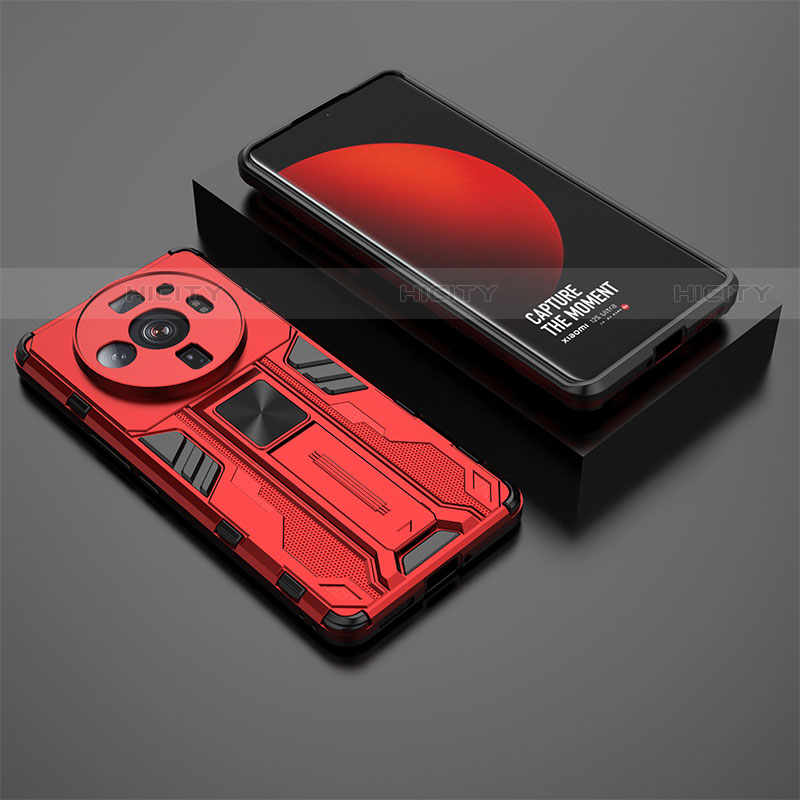 Custodia Silicone e Plastica Opaca Cover con Magnetico Supporto A02 per Xiaomi Mi 12S Ultra 5G Rosso