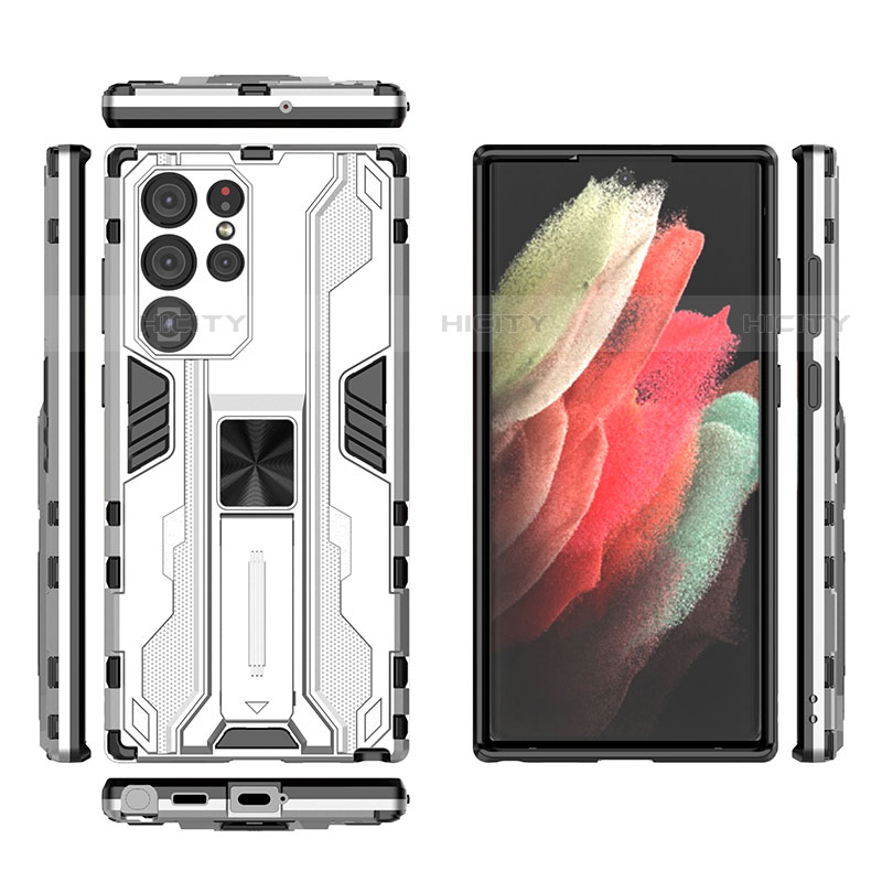 Custodia Silicone e Plastica Opaca Cover con Magnetico Supporto A03 per Samsung Galaxy S22 Ultra 5G