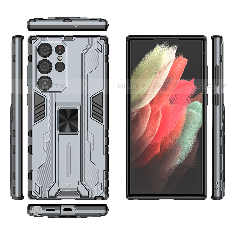 Custodia Silicone e Plastica Opaca Cover con Magnetico Supporto A03 per Samsung Galaxy S22 Ultra 5G
