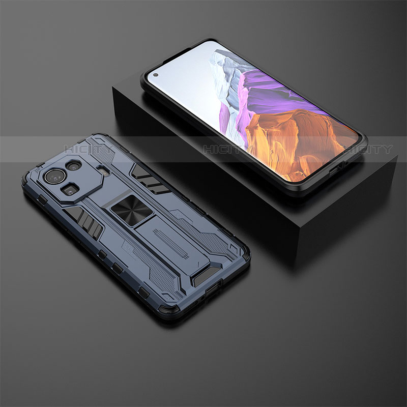 Custodia Silicone e Plastica Opaca Cover con Magnetico Supporto A03 per Xiaomi Mi 11 Pro 5G Blu