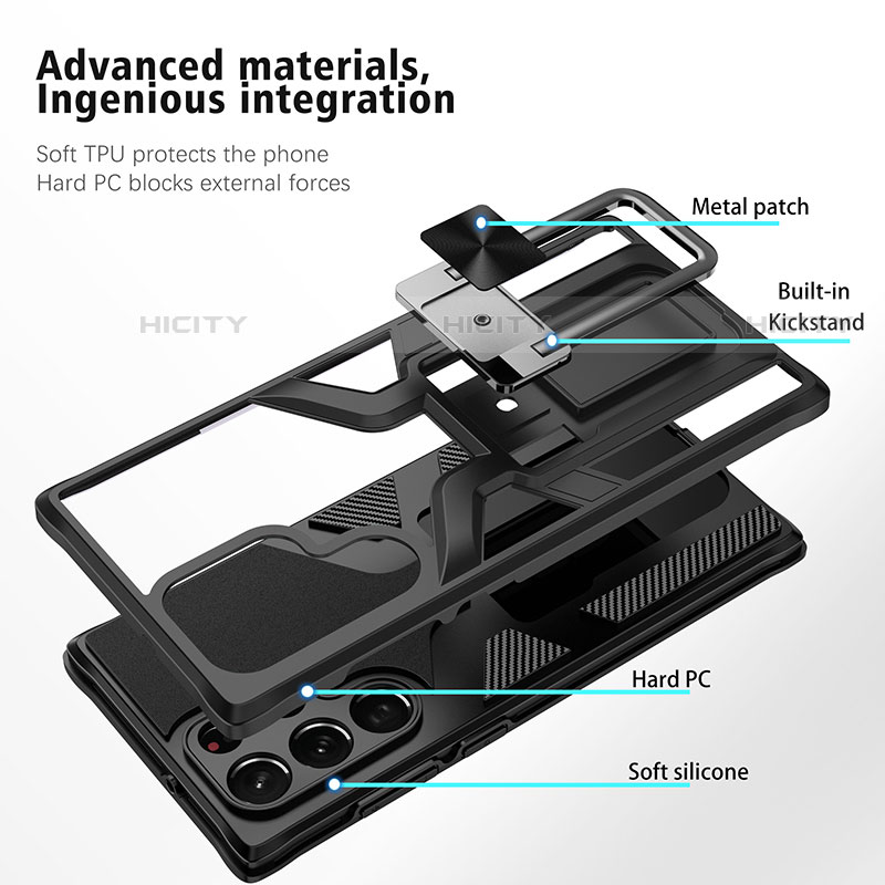 Custodia Silicone e Plastica Opaca Cover con Magnetico Supporto A05 per Samsung Galaxy S22 Ultra 5G