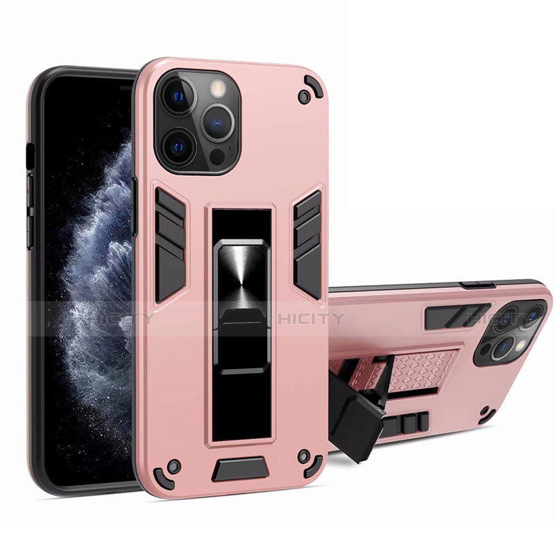 Custodia Silicone e Plastica Opaca Cover con Magnetico Supporto H01 per Apple iPhone 12 Pro Max Rosa