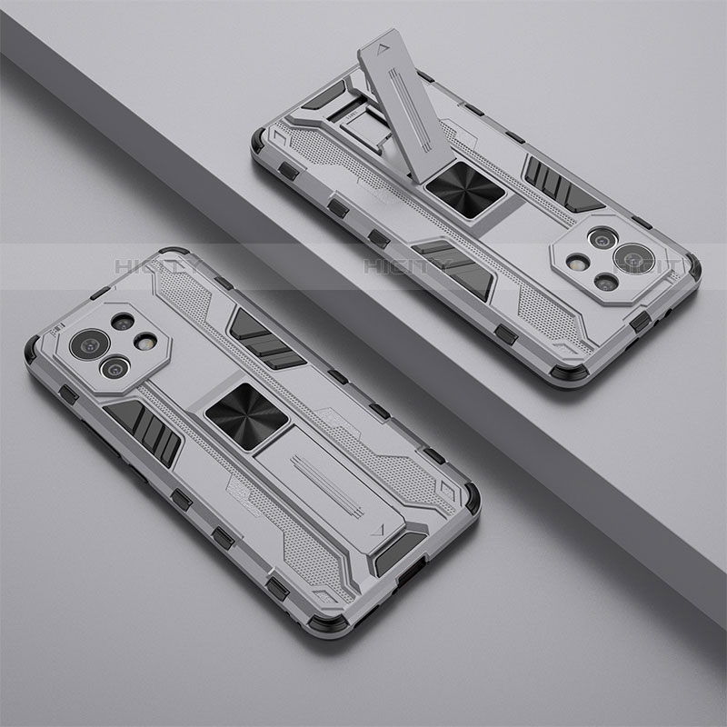 Custodia Silicone e Plastica Opaca Cover con Magnetico Supporto H01 per Xiaomi Mi 11 Lite 4G Grigio