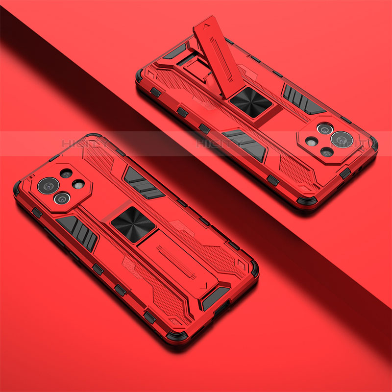 Custodia Silicone e Plastica Opaca Cover con Magnetico Supporto H01 per Xiaomi Mi 11 Lite 5G Rosso