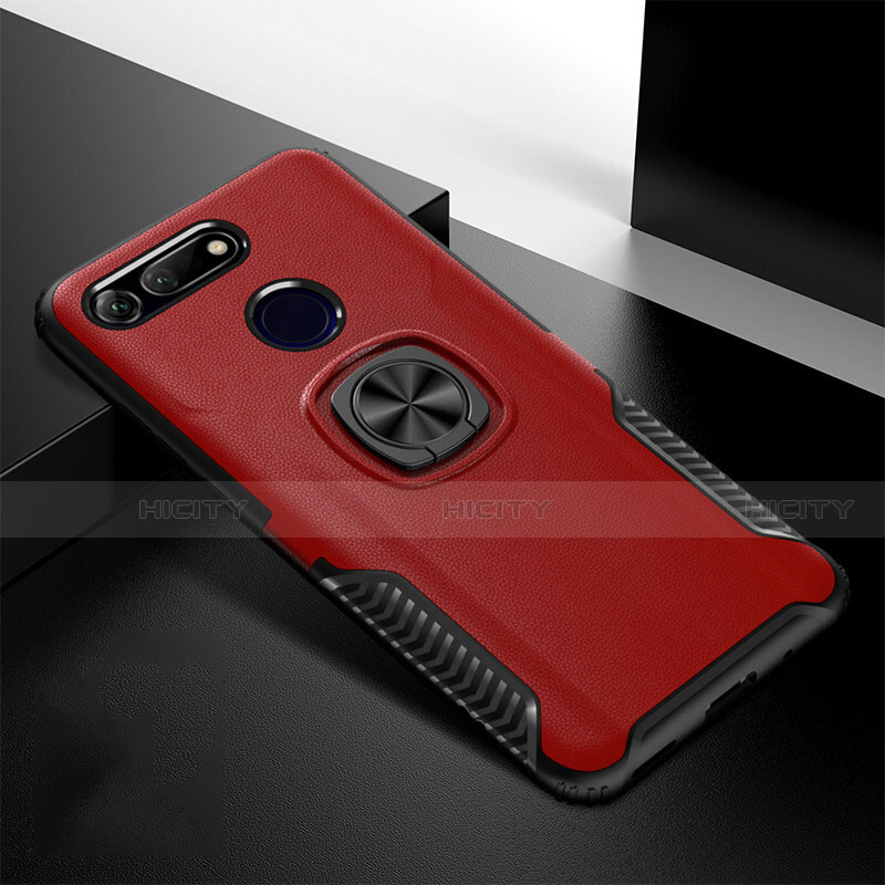 Custodia Silicone e Plastica Opaca Cover con Magnetico Supporto H02 per Huawei Honor View 20 Rosso