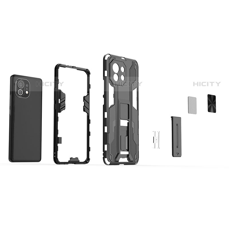 Custodia Silicone e Plastica Opaca Cover con Magnetico Supporto H02 per Xiaomi Mi 11 5G